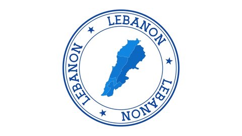 Lebanon intro. Badge with the circular name and map of country. Lebanon round logo animation.