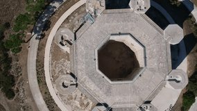 Aerial drone footage view of Castel Del Monte in Puglia in Italy