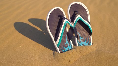 Flip flops on the sand in the sun