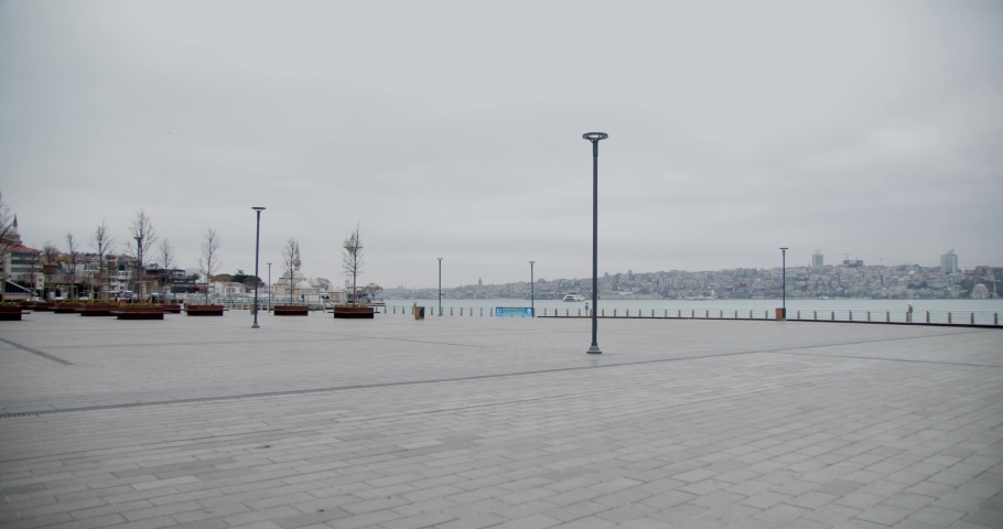 Empty Üsküdar Pier Square due to Covid-19 Pandemic Curfew İstanbul