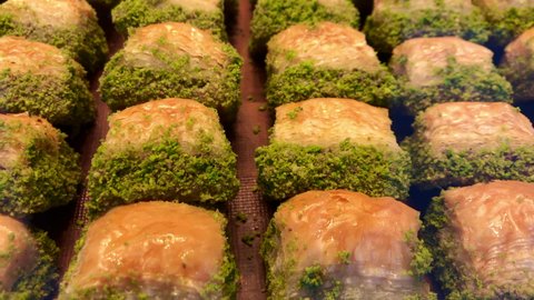 Baklava with pistachio made great composition Macro Detail shot Buy 4K video.
