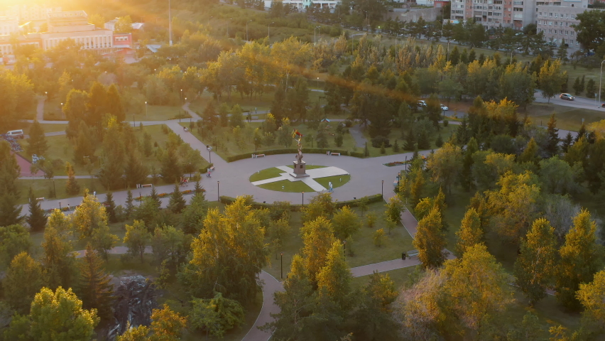 The square of the winners Composition Cranes of our memory Sunset Sunrise Russia Siberia Krasnoyarskiy Kray Krasnoyarsk