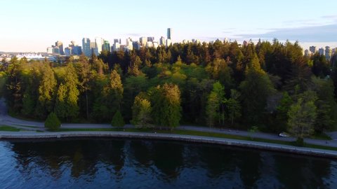 Stanley Park Seawall with Vancouver Skyline in Background