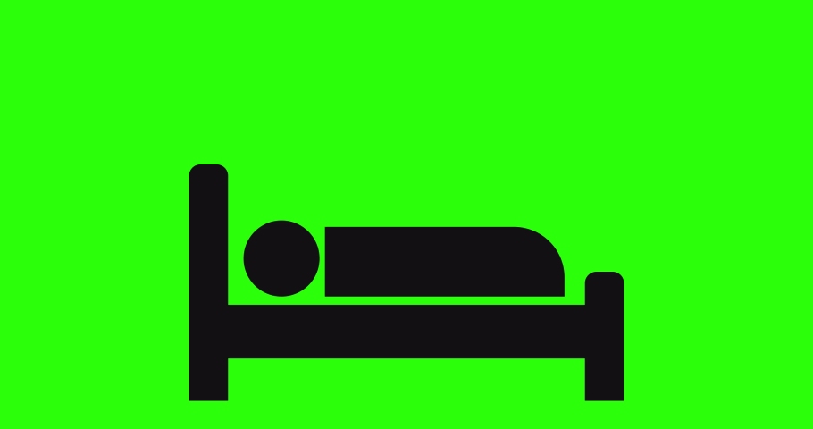Sleeping person icon with zzz sleep wave. Hotel icon. 4K animation. Green screen
