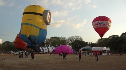 Georgetown, Penang, Malaysia - Feb 01 2020: Minion and Experience Penang 2020 hot air balloon at field.