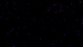 Starry space background. Flying neon particles on a black background. Abstraction background for music videos, business presentations. Intro text.