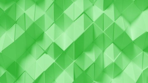 Abstract Polygonal Geometric Surface Loop 7 Light Green: smooth animation of a triangular polygon mesh in fresh mint green. Ecological low poly motion background. Minimal 3D animation.  
