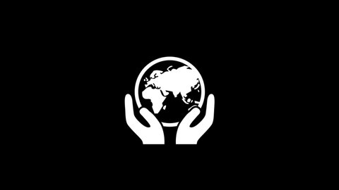 White World in Hands Icon Isolated on Black Background. 4K Ultra HD Video Motion Graphic Animation.