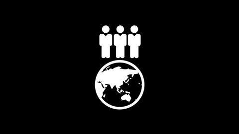 White World and Three Men Icon Isolated on Black Background. 4K Ultra HD Video Motion Graphic Animation.