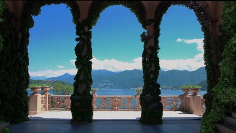 Lake Como Italy - 06 13 2020
Villa del Balbianello - The fantastic view from the terrace of the Villa on the shores of Lake Como.travel Italy.