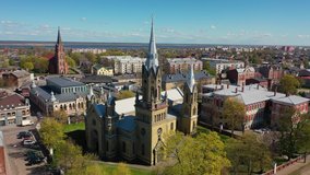 Liepaja, Latvia,Baltics. Beautiful 4K panoramic aerial video from flying drone to Liepaja city St. Joseph's Cathedral  which is located by the Baltic Sea. (Series) 