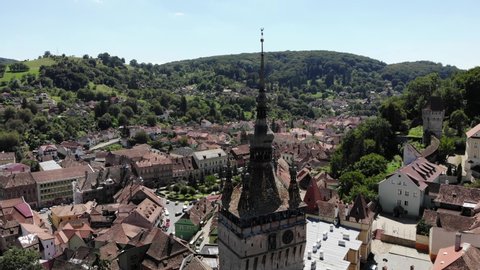 An aerial view of the Sighisoara, Romania on a sunny day