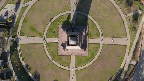 Equator line monument, Ciudad Mitad Del Mundo, Ecuador, aerial drone footage top down aerial view from above