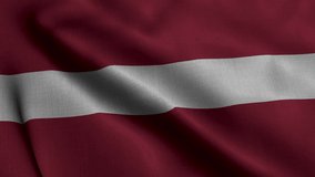 Latvia Satin Flag. Waving Fabric Texture of the Flag of Latvia, Real Texture Waving Flag of the Latvia. 4K Video