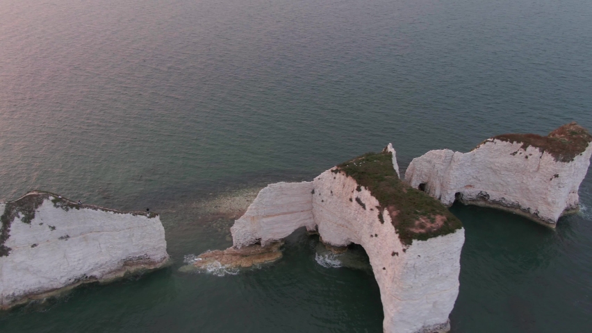 Old harry rocks UK while sunset