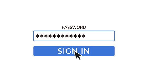 Typing on Password Column and Clicking Sing In Button Computer Animation on White Background and Green Screen