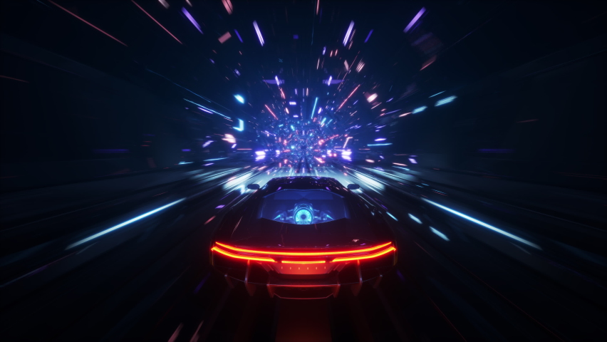 4K looped Speed racing fake 3D Video game. Neon tunnel