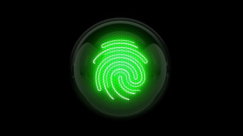 Green Fingerprint. fingerprint icon. Loop animation. Nixie tube indicator. Gas discharge indicators and lamps. 3D. 3D Rendering