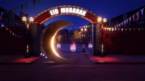 Eid Mubarak, English Video, 3D Environment, Ramadan, Islamic Videos, Full HD, eid background, Ramadan background, Islamic 3d background, the holy month of Muslims.