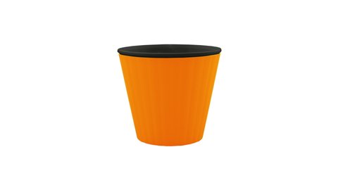 4K, 25p. Stop motion animation with colored flower pots. Changing the color of flower pot on a white background. Garden furniture. Plastic interior items.