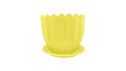 Stop motion animation. Yellow flower pots. Stop motion animation with interior items for use in infographics on interior topics. Plastic interior items are yellow. Changing of flowerpot on a white