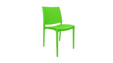 Stop motion animation. 4K, 25p. For promotional demonstration of products. Changing the color of kitchen chairs on a white background. Plastic interior items.