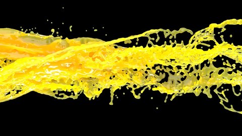 Yellow orange juice on black Fresh nature Liquid splash Healthy food 4k
