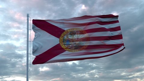 USA and Florida Mixed Flag waving in wind. Florida and USA flag on flagpole