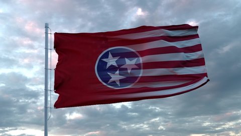 USA and Tennessee Mixed Flag waving in wind. Tennessee and USA flag on flagpole