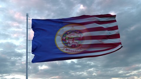 USA and Minnesota Mixed Flag waving in wind. Minnesota and USA flag on flagpole