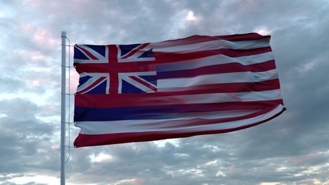 USA and Hawaii Mixed Flag waving in wind. Hawaii and USA flag on flagpole
