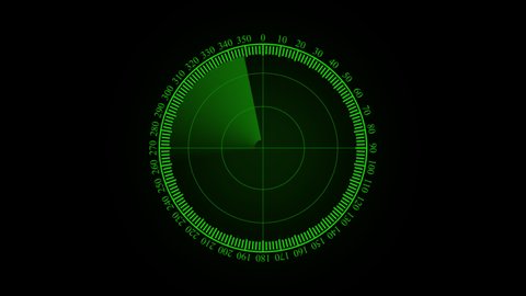 Green radar Navigation is looking for objects. Simple Radar Scanning with Black background. Scanning loop.