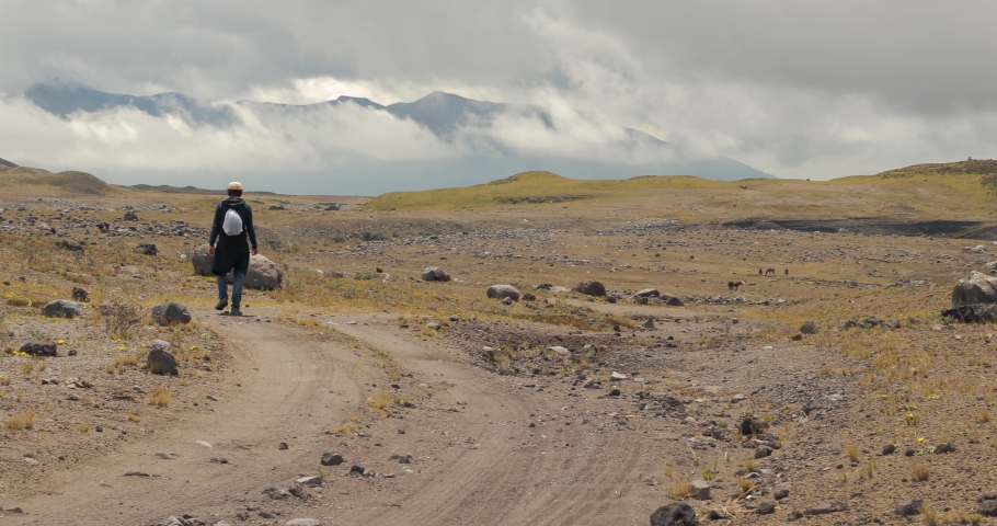 Man Walking On Road Cotopaxi National Stock Footage Video (100% Royalty ...