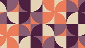 Animated tiles in vintage geometric pattern in warm color palette . Motion graphic seamless loop animation in retro flat style