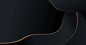 4k Abstract black shine glow and gold luxury animated background. Modern premium wavy minimal design. Semicircular soft round shapes with golden moves lines. Elegant wavy circular lines illustration