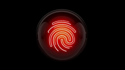 Fingerprint. fingerprint icon. Loop animation. Nixie tube indicator. Gas discharge indicators and lamps. 3D. 3D Rendering