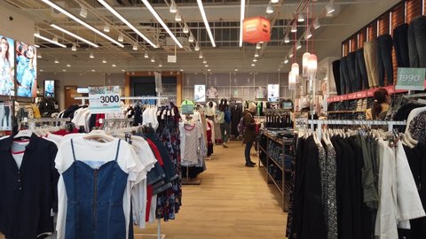 Perm, Russia, 3-May,2021. The denim section of the new mall.