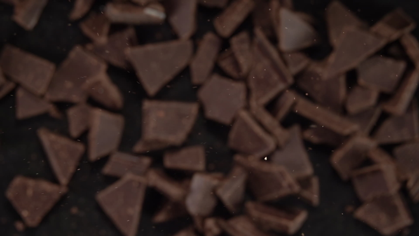 Chocolate pieces explosion. Slow Motion 250fps