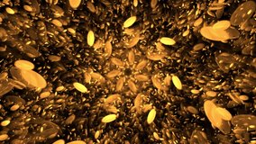 Particle gold dust flickering on black background. Gold Particles Moving Background. Gold Dust Waves. Particle from below. 4k abstract glitter Footage background for text.	