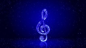 3d music note with shinning ang glowing stars animation footage, spinning note on a blue gradient background,music concept wallpaper