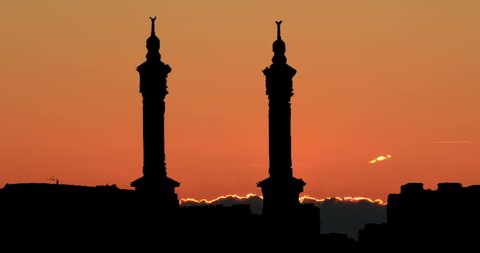 Minarets Great Mosque Mecca Red Light Sunrise Time Lapse