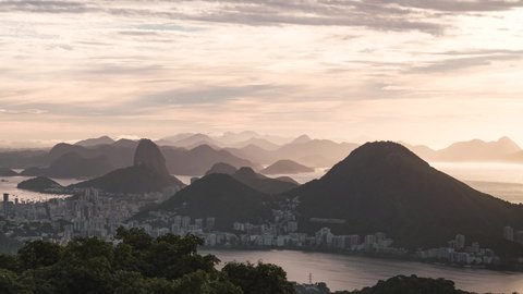 Sunrise Time Lapse Of Clouds Passing Over Sugarloaf Mountain In Rio De Janeiro City