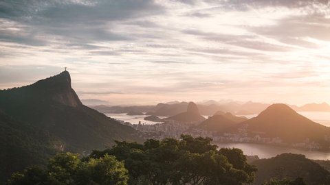 Sunrise Time Lapse Of Clouds Passing Over Mountains And Rio De Janeiro City, Brazil