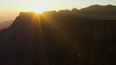 Aerial view of the spectacular Amphitheatre at sunrise, Drakensberg, KwaZulu-Nata,South Africa
