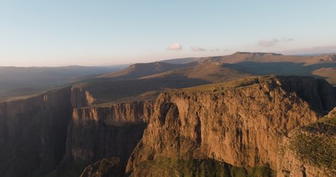 Spectacular aerial view on the mountain top at the start of the magnificent beautiful Tugela Falls, second highest waterfall in the world,Drakensberg, KwaZulu-Nata,South Africa
