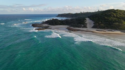 Frenchmans Beach And Bay In Point Lookout - Headland In North Stradbroke Island, Australia. - aerial