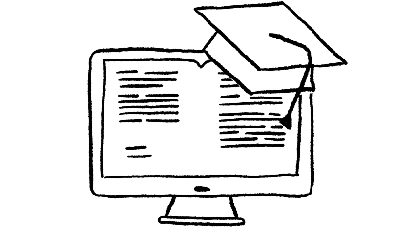 whiteboard style e-learning icon animation, ideal footage to represent online lessons