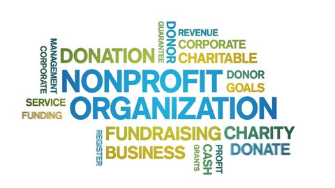 Nonprofit Organization Animated Tag Word Cloud,Text Design Animation typography seamless loop. 