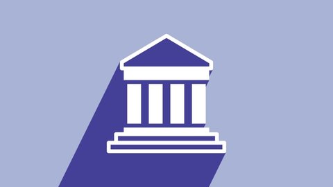 White Parthenon from Athens, Acropolis, Greece icon isolated on purple background. Greek ancient national landmark. 4K Video motion graphic animation.