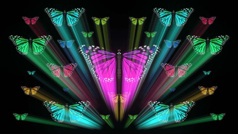 Colorful Rays glow Butterflies insects pattern 4K Video Art VJ Loop